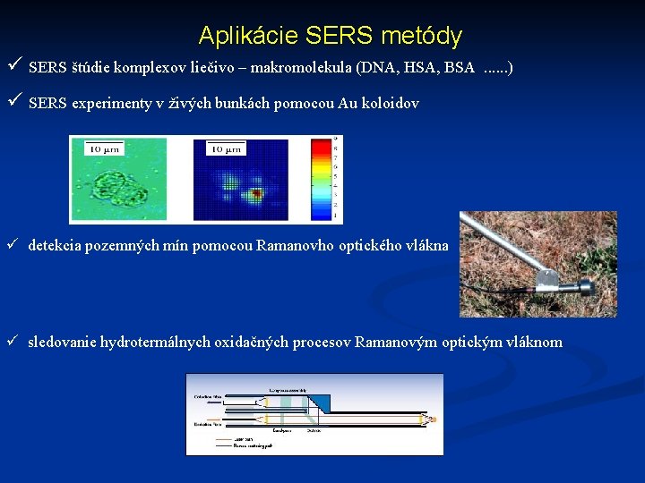 Aplikácie SERS metódy ü SERS štúdie komplexov liečivo – makromolekula (DNA, HSA, BSA .