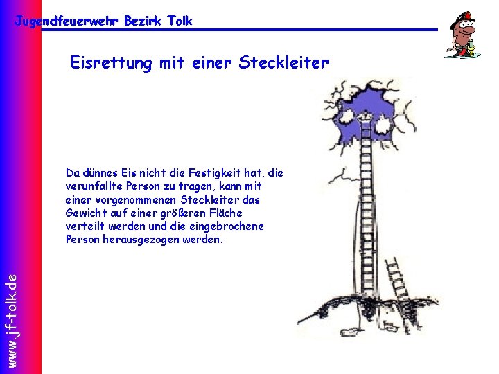 Jugendfeuerwehr Bezirk Tolk Eisrettung mit einer Steckleiter www. jf-tolk. de Da dünnes Eis nicht