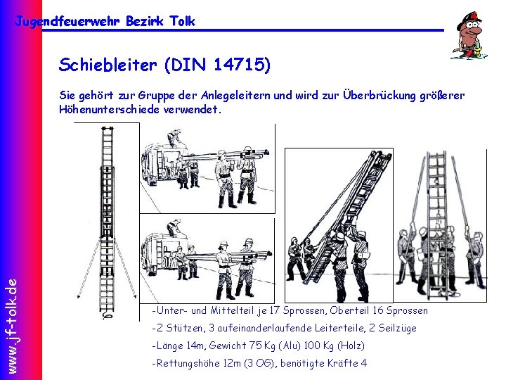 Jugendfeuerwehr Bezirk Tolk Schiebleiter (DIN 14715) www. jf-tolk. de Sie gehört zur Gruppe der