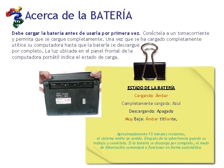 Acerca de la BATERÍA Debe cargar la batería antes de usarla por primera vez.