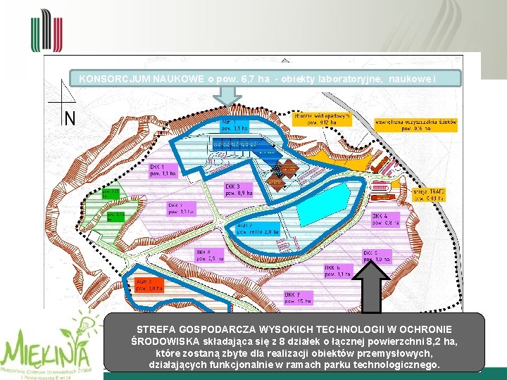 KONSORCJUM NAUKOWE o pow. 6, 7 ha - obiekty laboratoryjne, naukowe i administracyjne. STREFA