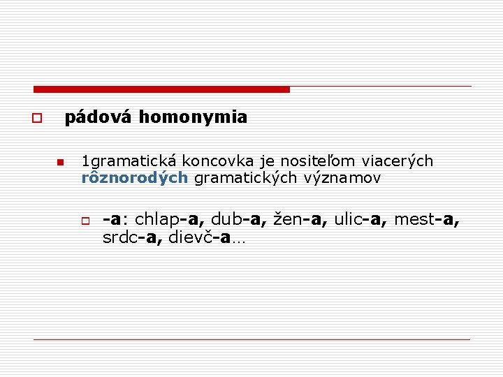 o pádová homonymia n 1 gramatická koncovka je nositeľom viacerých rôznorodých gramatických významov o