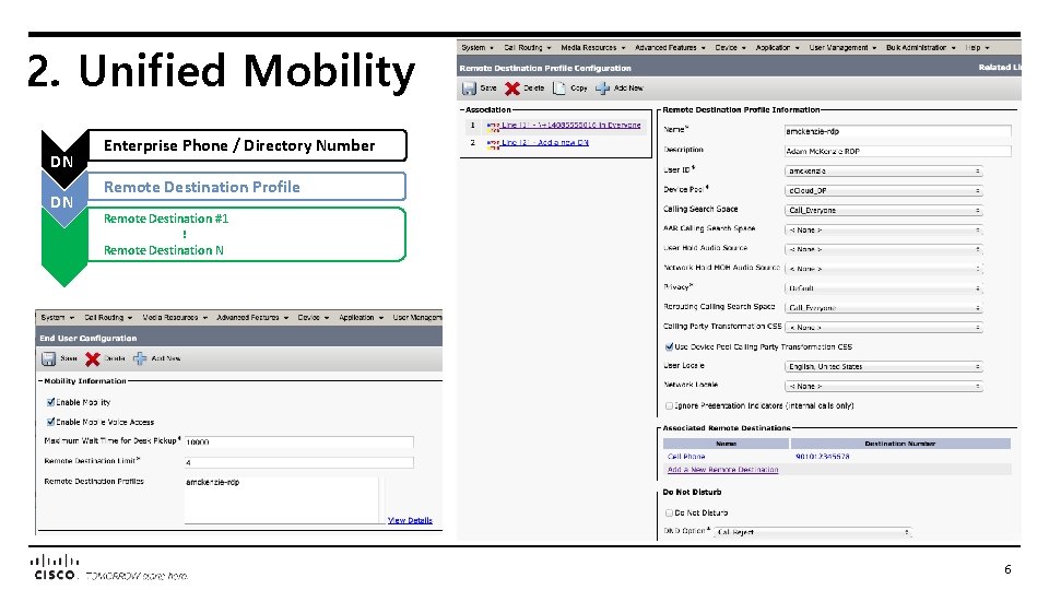 2. Unified Mobility DN DN Enterprise Phone / Directory Number Remote Destination Profile Remote