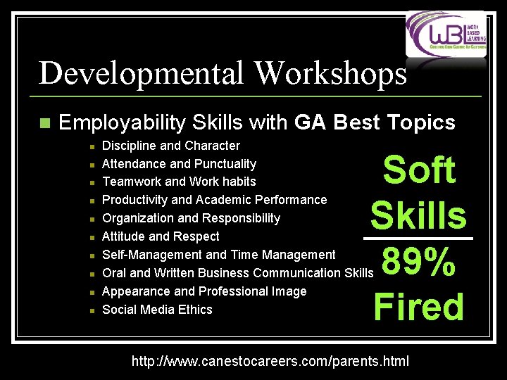 Developmental Workshops n Employability Skills with GA Best Topics n n n n n