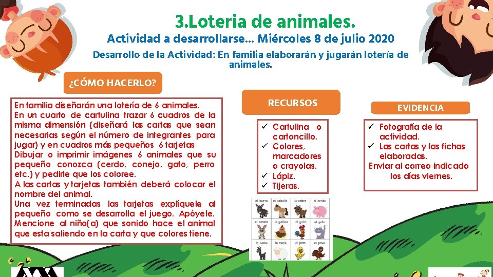 3. Loteria de animales. Actividad a desarrollarse. . . Miércoles 8 de julio 2020