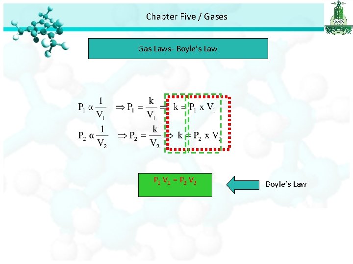 Chapter Five / Gases Gas Laws- Boyle’s Law P 1 V 1 = P Chapter Five / Gases Gas Laws- Boyle’s Law P 1 V 1 = P