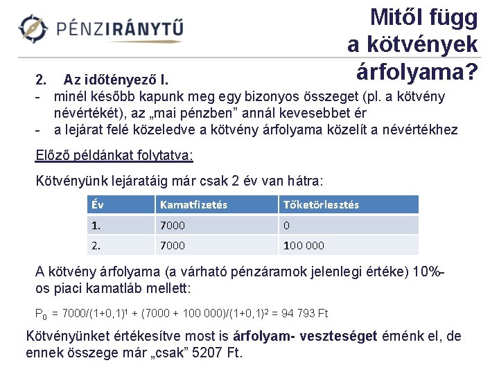 Mitől függ a kötvények árfolyama? 2. Az időtényező I. - minél később kapunk meg