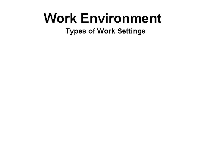 Work Environment Types of Work Settings 