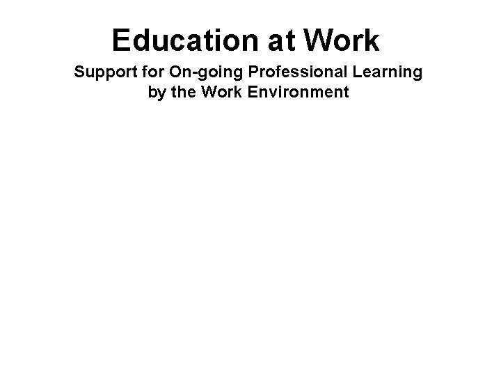 Education at Work Support for On-going Professional Learning by the Work Environment 