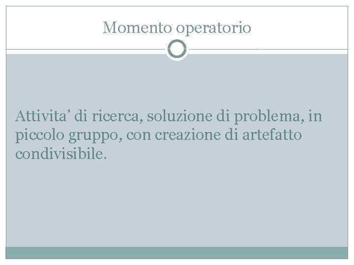 Momento operatorio Attivita’ di ricerca, soluzione di problema, in piccolo gruppo, con creazione di