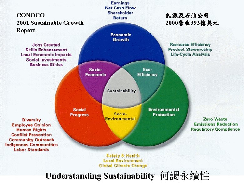 CONOCO 2001 Sustainable Growth Report 能源及石油公司 2000營收 393億美元 Understanding Sustainability 何謂永續性 35 