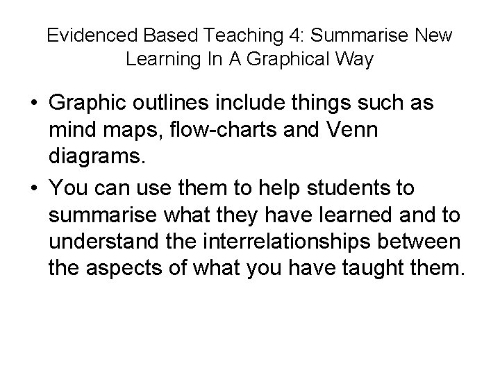 Evidenced Based Teaching 4: Summarise New Learning In A Graphical Way • Graphic outlines