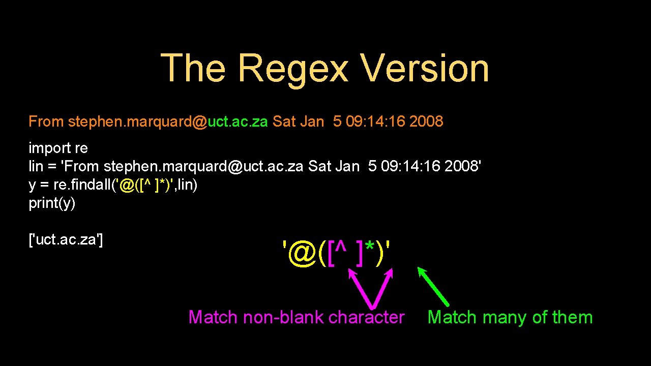 The Regex Version From stephen. marquard@uct. ac. za Sat Jan 5 09: 14: 16