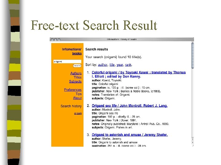 Free-text Search Result 