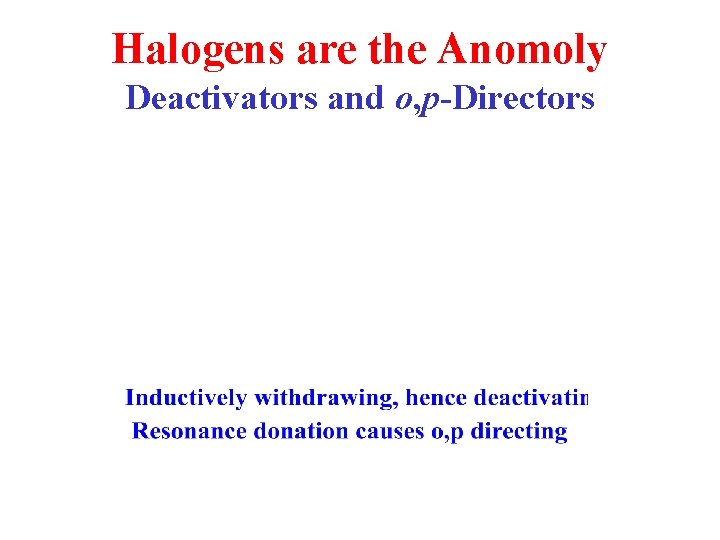 Halogens are the Anomoly Deactivators and o, p-Directors 
