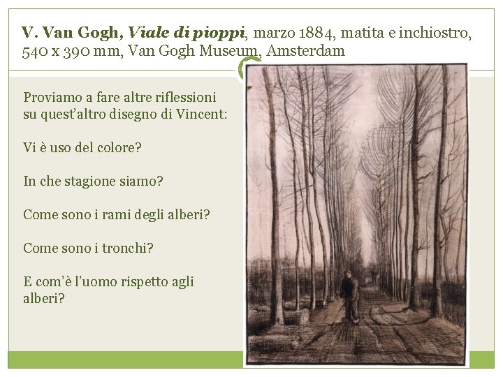 V. Van Gogh, Viale di pioppi, marzo 1884, matita e inchiostro, 540 x 390