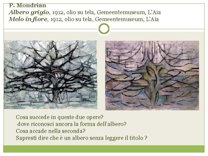 P. Mondrian Albero grigio, 1912, olio su tela, Gemeentemuseum, L'Aia Melo in fiore, 1912,