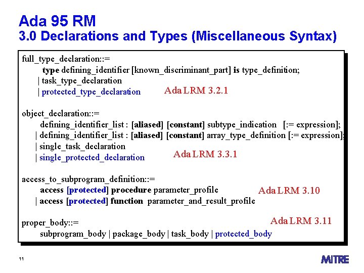 Ada 95 RM 3. 0 Declarations and Types (Miscellaneous Syntax) full_type_declaration: : = type
