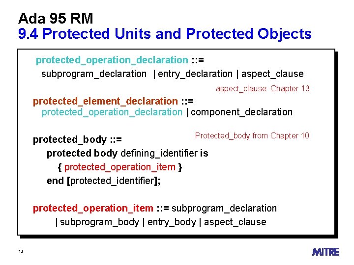 Ada 95 RM 9. 4 Protected Units and Protected Objects protected_operation_declaration : : =