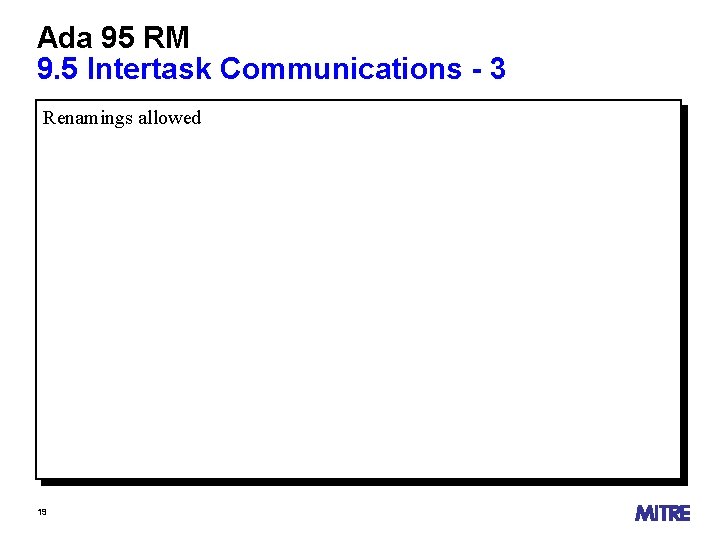 Ada 95 RM 9. 5 Intertask Communications - 3 Renamings allowed 19 