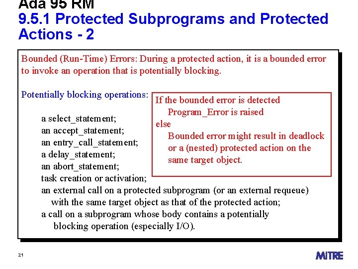 Ada 95 RM 9. 5. 1 Protected Subprograms and Protected Actions - 2 Bounded