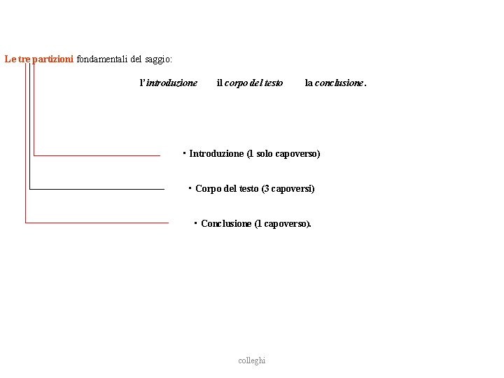 Le tre partizioni fondamentali del saggio: l’introduzione il corpo del testo la conclusione. •