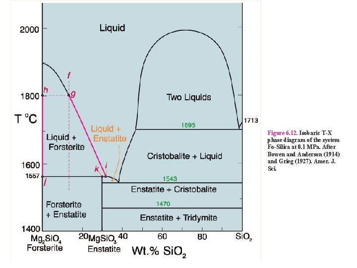 Figure 6. 12. Isobaric T-X phase diagram of the system Fo-Silica at 0. 1
