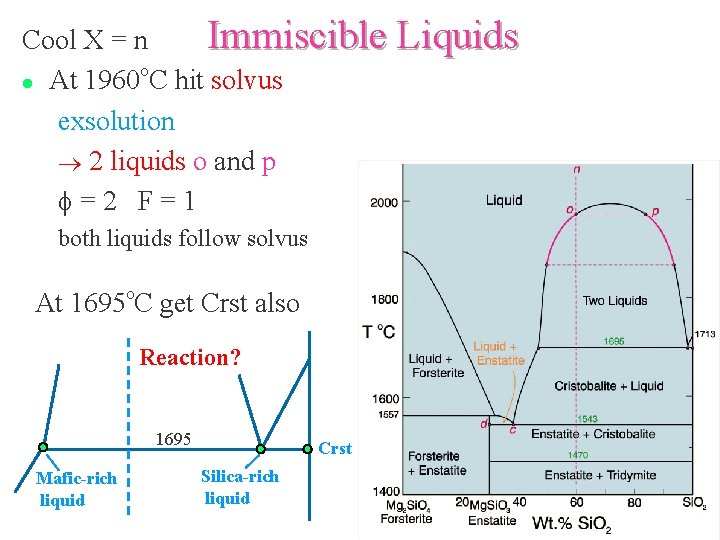 Immiscible Liquids Cool X = n o l At 1960 C hit solvus exsolution