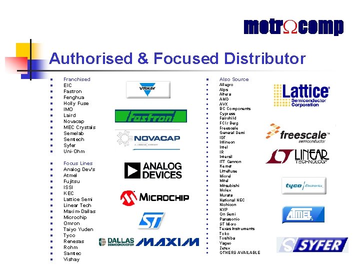 metr comp Authorised & Focused Distributor n n n n Franchised EIC Fastron Fenghua