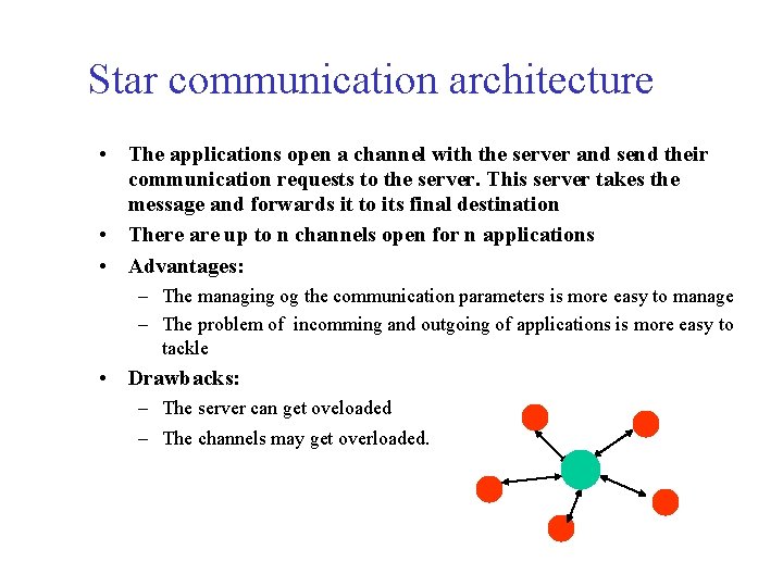 Star communication architecture • The applications open a channel with the server and send