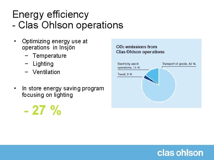 Energy efficiency - Clas Ohlson operations • Optimizing energy use at operations in Insjön