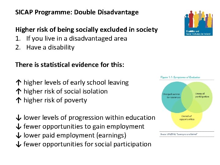 SICAP Programme: Double Disadvantage Higher risk of being socially excluded in society 1. If