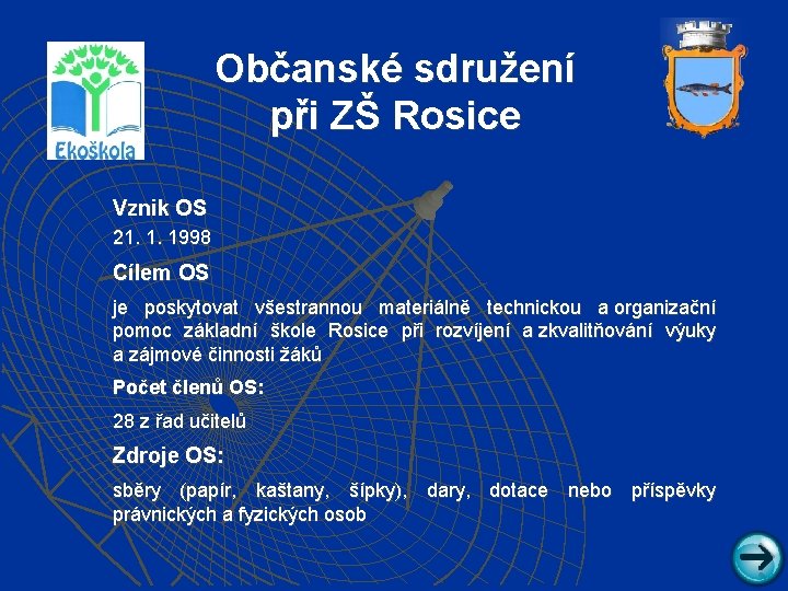 Občanské sdružení při ZŠ Rosice Vznik OS 21. 1. 1998 Cílem OS je poskytovat