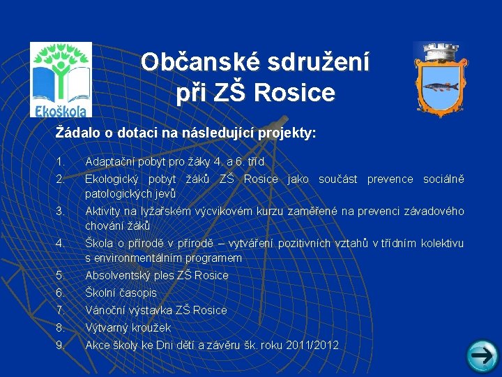 Občanské sdružení při ZŠ Rosice Žádalo o dotaci na následující projekty: 1. 2. Adaptační