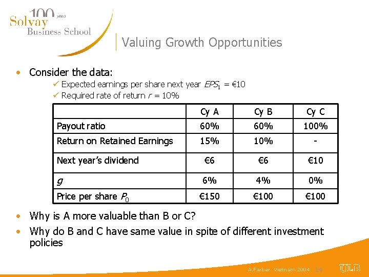 Valuing Growth Opportunities • Consider the data: ü Expected earnings per share next year