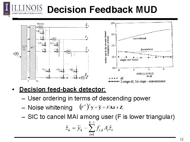 Decision Feedback MUD • Decision feed-back detector: – User ordering in terms of descending