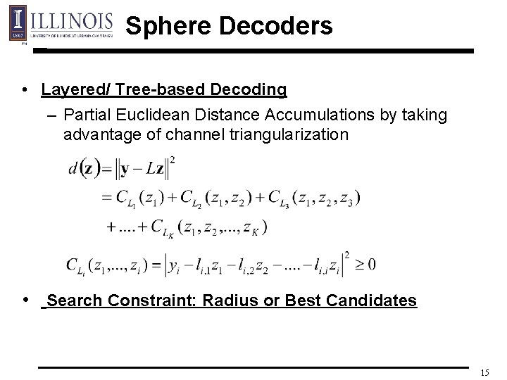 Sphere Decoders • Layered/ Tree-based Decoding – Partial Euclidean Distance Accumulations by taking advantage