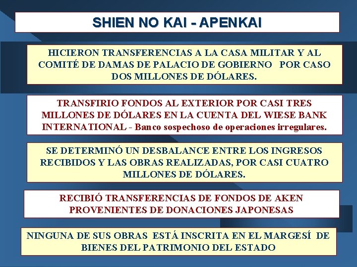 SHIEN NO KAI - APENKAI HICIERON TRANSFERENCIAS A LA CASA MILITAR Y AL COMITÉ