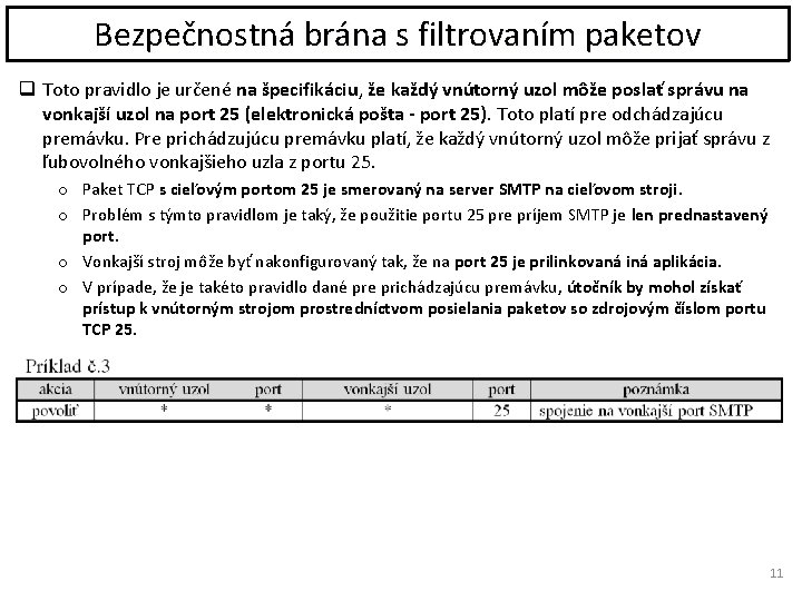 Bezpečnostná brána s filtrovaním paketov q Toto pravidlo je určené na špecifikáciu, že každý