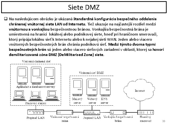 Siete DMZ q Na nasledujúcom obrázku je ukázaná štandardná konfigurácia bezpečného oddelenia chránenej vnútornej