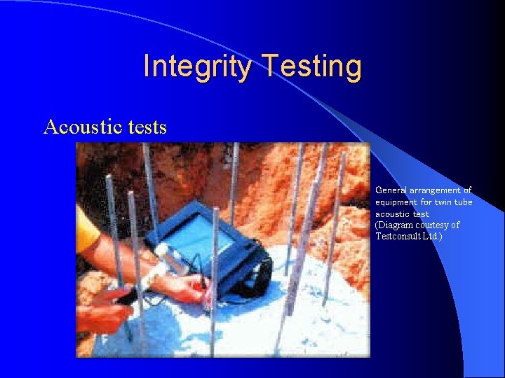Integrity Testing Acoustic tests General arrangement of equipment for twin tube acoustic test (Diagram