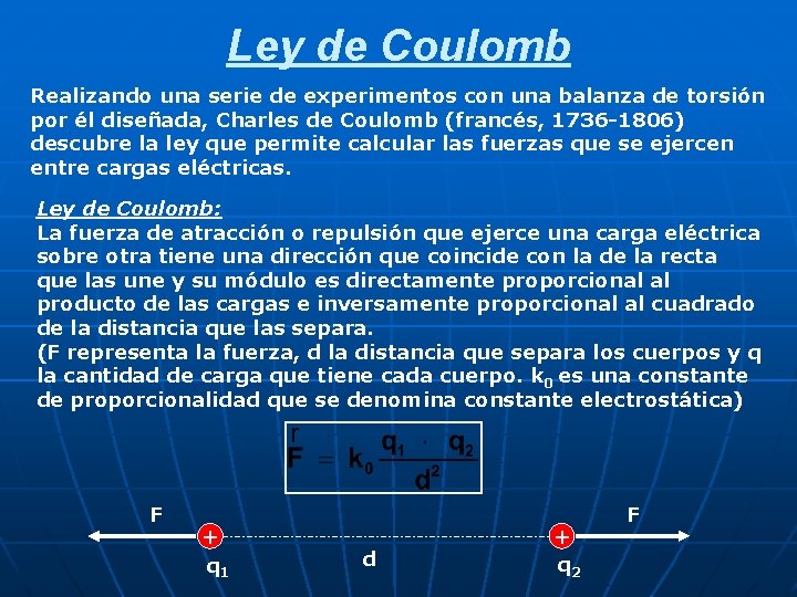 Ley de Coulomb Realizando una serie de experimentos con una balanza de torsión por