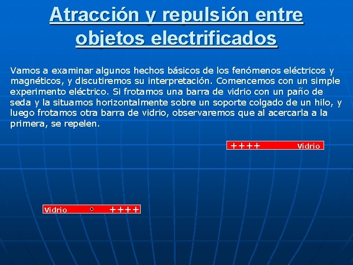 Atracción y repulsión entre objetos electrificados Vamos a examinar algunos hechos básicos de los