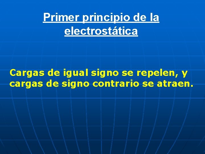 Primer principio de la electrostática Cargas de igual signo se repelen, y cargas de