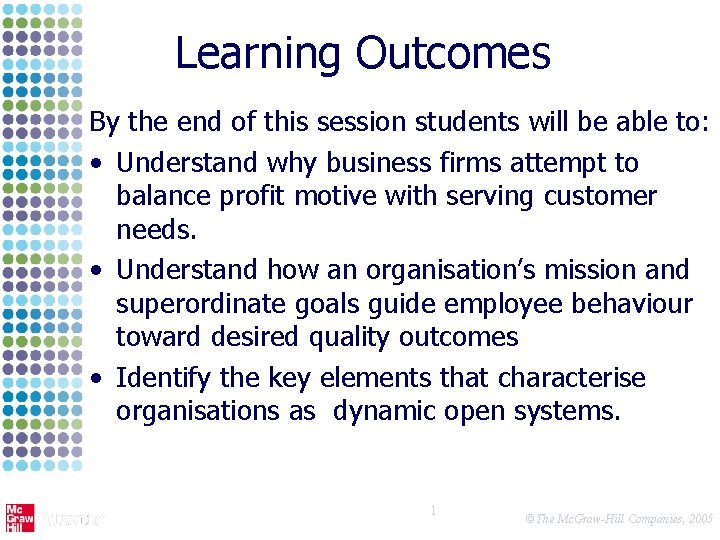 Learning Outcomes By the end of this session students will be able to: • Learning Outcomes By the end of this session students will be able to: •