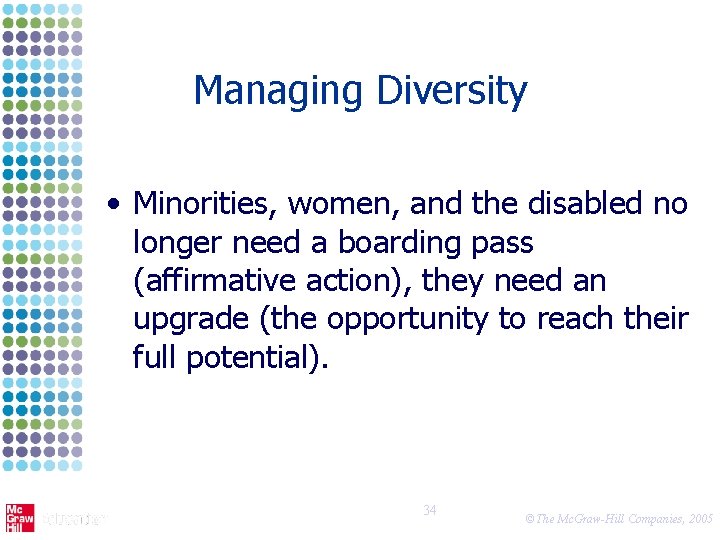 Managing Diversity • Minorities, women, and the disabled no longer need a boarding pass