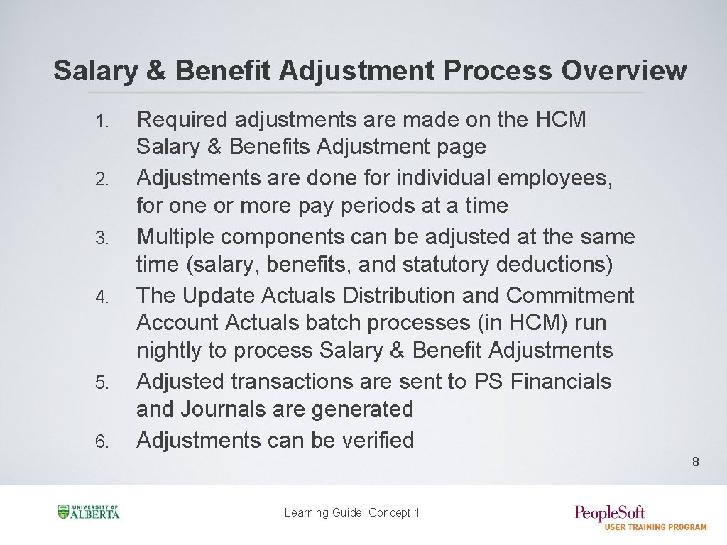 Salary & Benefit Adjustment Process Overview 1. 2. 3. 4. 5. 6. Required adjustments