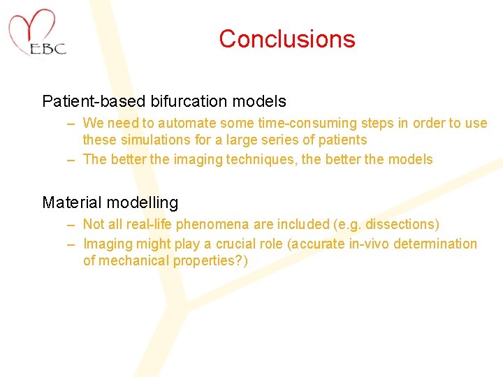 Conclusions Patient-based bifurcation models – We need to automate some time-consuming steps in order