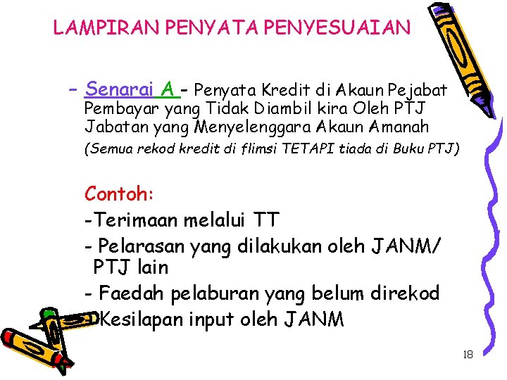 LAMPIRAN PENYATA PENYESUAIAN – Senarai A - Penyata Kredit di Akaun Pejabat Pembayar yang