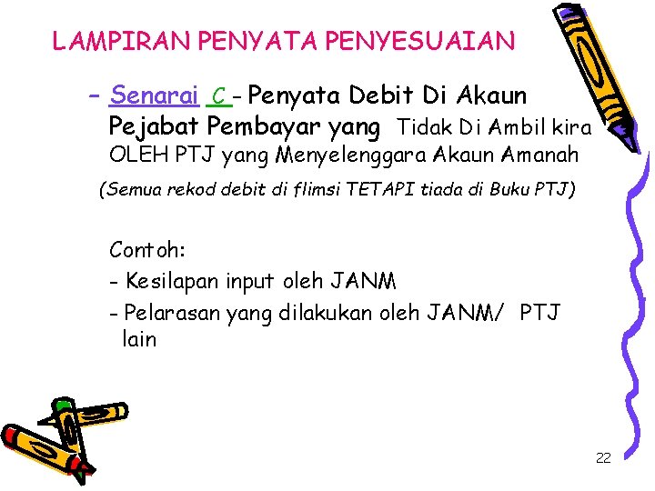 LAMPIRAN PENYATA PENYESUAIAN – Senarai C – Penyata Debit Di Akaun Pejabat Pembayar yang